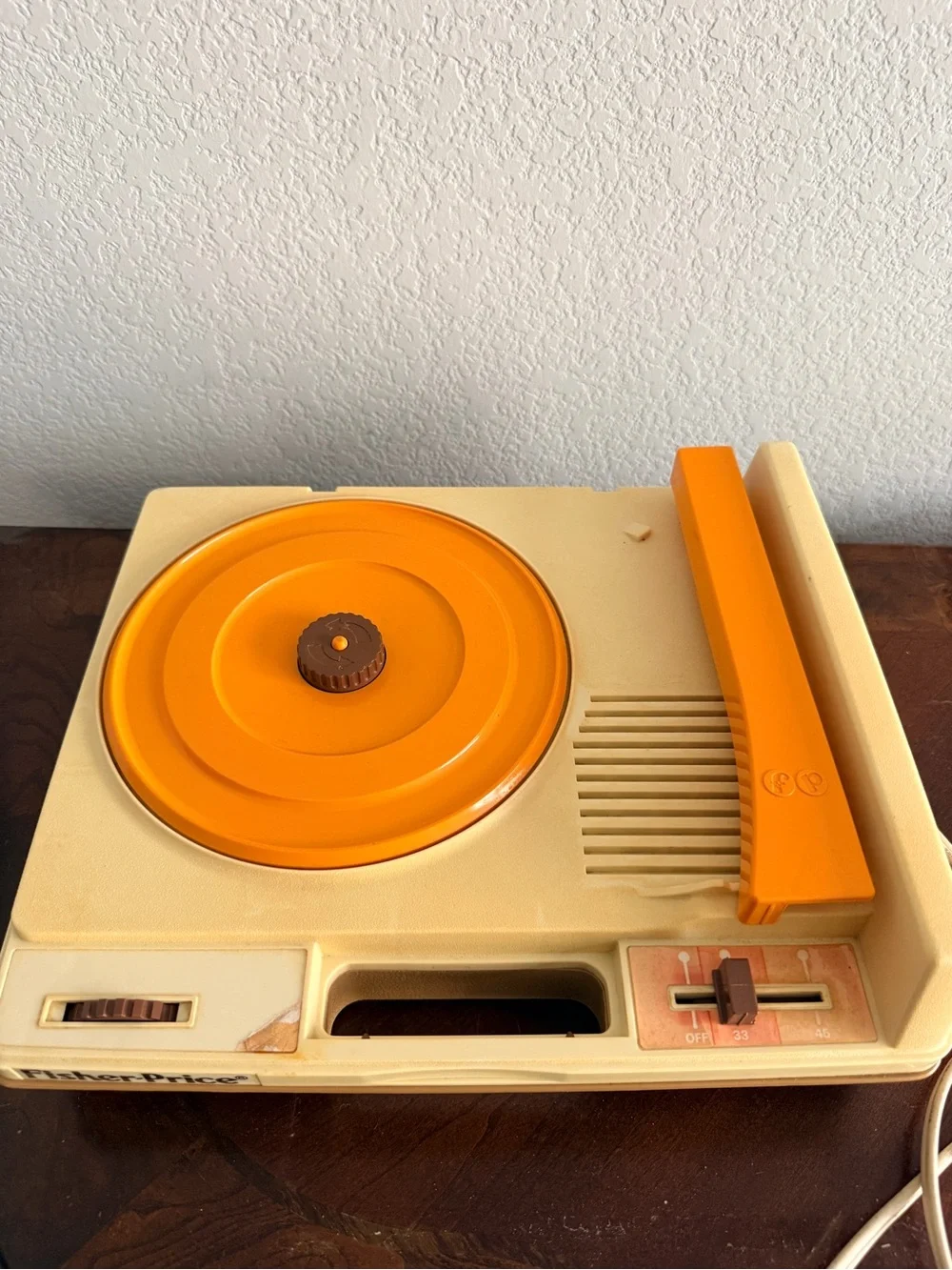 1978 Vintage Fisher-Price Record Player in Cream, Tan and Orange, Still Runs